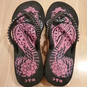 Rock & Candy Black and Pink Platform Flip Flops
